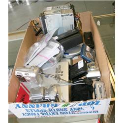 BOX LOT OF MISC. CAMERAS & RADIOS