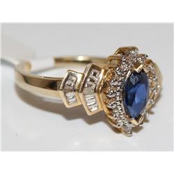 AAA Chatham Sapphire Diamonds Baguettes Ladies Rin