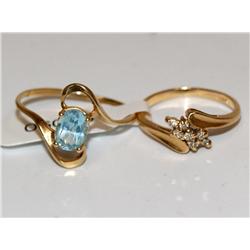 Diamonds Cluster Ring & Blue Topaz Ring
