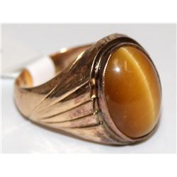 25Ctw AAA Tiger Eye Bezel Set Men's Ring