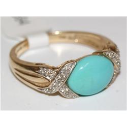 AAA Blue Turquoise & Diamonds Hand Made Ladies Rin
