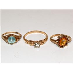 Diamond Solitaire, Blue Topaz & Yellow Citrine