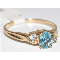 14K Gold Ring With Topaz & Clear Accent Stones