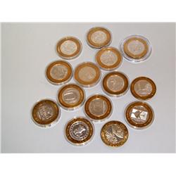 Lot Of 14 $10 Dollar .999 Silver Casino Tokens