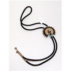 Sterling & Leather Native American Signed Bolo Tie