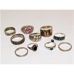 Lot Of 10 Sterling Rings Some With stones