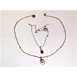 Lot Of 2 Sterling Necklace's Pearls & Stone