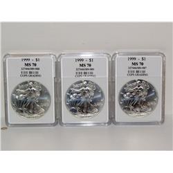 1999 MS-70 American Eagle Silver Dollars