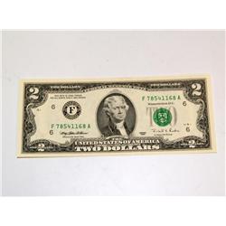 1995-F Uncirculated $2 Dollar Bill Colored Back