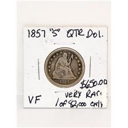 1857-S Silver Quarter Dollar Fine