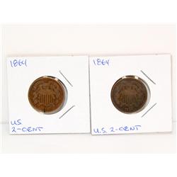 1864 US 2 Cent Coins Very Fine (Times the Money)