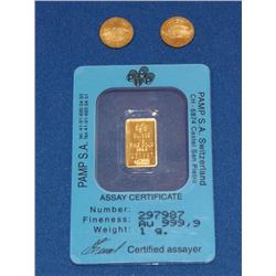 2 Gold Mini Coins United States & 1gr .999 Gold In