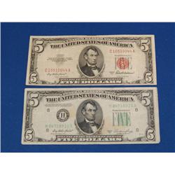 2 1953 Reserve Notes Red Seal, Green Seal