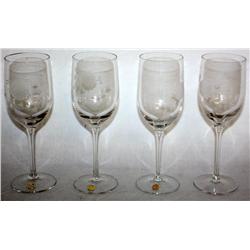 Etched Romanian Crystal Wine Glasses