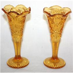 2 Carnival Glass Vases 6" Tall