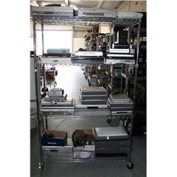 RACK LOT OF MISC. DVD PLAYERS AND NOTEBOOKS