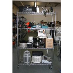 RACK LOT OF HOME APLLAINCES & POWER TOOLS
