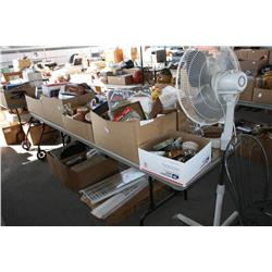 TABLE LOT OF MISC. HOUSE HOLD ITEMS