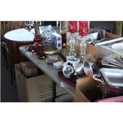 Table lot of miscellaneous household items