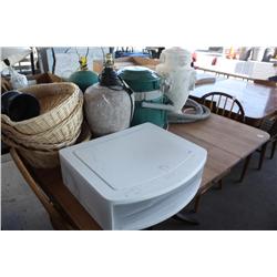 Table lot of miscellaneous household items w/table