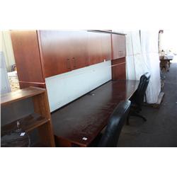 Wooden two workstation desk w/hutch & chairs