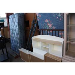 White wood headboard, drawers,bed frame & mattress