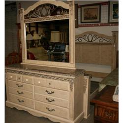 Marble Top Look Queen Size Bedroom Set W/Dresser