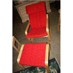 Set of 2 Red Lounge Chairs and Small Table