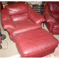 Maroon Leather Side Chair W/Ottoman