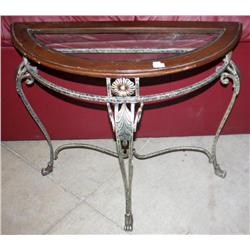 Wood & Metal Hall Table W/Glass Top
