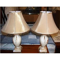 Pair Vintage Hand Painted Floral Lamps
