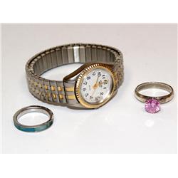 2 Sterling Rings & Quartz Watch