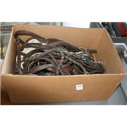 BOX LOT OF HORSE BRIDALS BITS,REINS &ETC