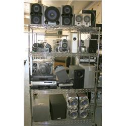 RACK LOT OF MISC. SPEAKERS & RECIEVERS