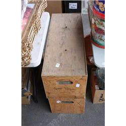 Lot of 2 wood crates filled small mirrored pianos