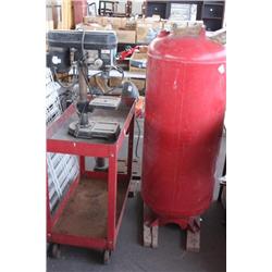 2 Drill Presses, air tank, small cart