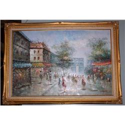 Framed Oil on Canvas Paris Streets by Nathan