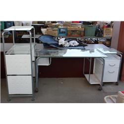 Glass Computer Desk, Shelf, Filing Cabinet