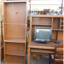 Bookcase and Computer Desk w/ Monitor & Chair