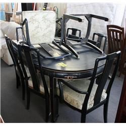 Dark Wood Dining Table with 2 insets, 8 chairs