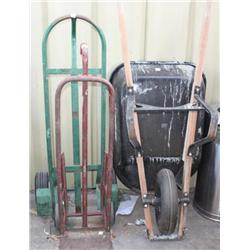 Set of 2 handcarts and wheel barrow