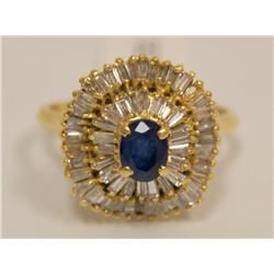 18K Gold Ring With Sapphire &1ct Bagget Diamonds
