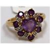 Image 1 : 10K Gold Ring With Heart Amethyst & Diamond