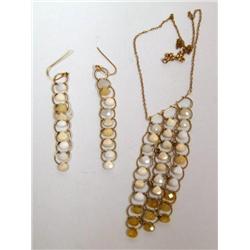 12K GF Designer Necklace & Earrings W/Chalcedony