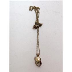 14K Gold Necklace W/Pearl & Diamond Pendant
