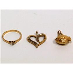 Diamonds Heart Pendant, White Stone Ring & Gold Fi