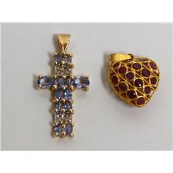 AAA Tanzanite Cross & 18Kt Burmese Ruby Heart Pend