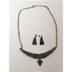Navajo Signed Opal Pueblo Necklace & Earrings