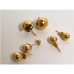 3 Pair 14K Gold Ball earrings
