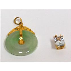 AAA Blue Topaz Pendant & 18Kt Green Apple Jade Pen